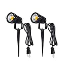 Landscape Outdoor,IP65 Waterproof Garden Spotlights,5W AC 120V Yard Flood Light,Metal Ground Stake Lawn,3200K LED Spotlight with 1.5M UL-Listed Cord and 3-Plug (2 Packs)