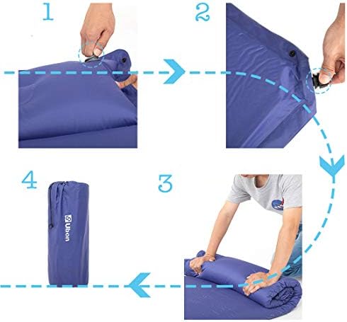 Ubon Double Self Inflating Sleeping Mat Inflatable Mattress with Pillows Comfortable Air Sleep Pad for 2 People 1.5 inch Sponge Filling Ergonomic Pillow Portable and Lightweight Camping Bed