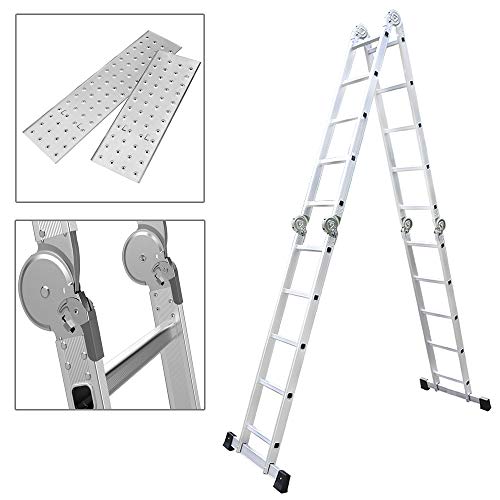 Preisvergleich Produktbild MCTECH® 6 in 1 Anlegeleiter 550m Mehrzweckleiter Aluminium Verstellbar Klappleiter Gelenkleiter Leiter Stehleiter Leitergerüst Arbeitsbühne (4X5 Stufen mit plattform)