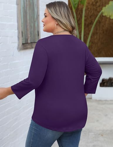 Romanstii Womens Plus Size Tops Casual 3/4 Sleeve V Neck T Shirt Loose Fit Tunic Blouse 1X-5X3