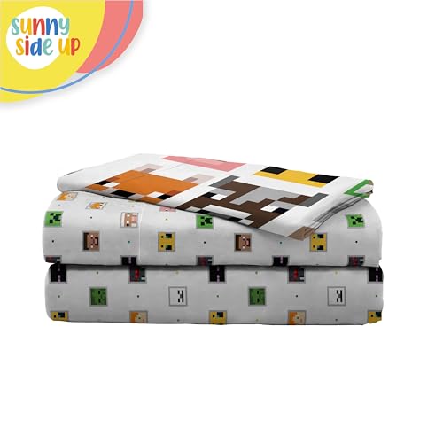 Image of Sunny Side Up Minecraft Creeper & Animals Twin Sheet Set - 3 Piece Kids Bedding Set Includes Pillow Cover - Super Soft Microfiber Sheets
