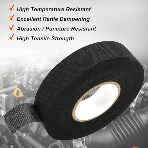 Image of 1 Inch x 50 FT Self-Adhesive Fabric Wire Harness Tape - 5 Rolls Wide Automotive Electrical Cable Loom Wrap, High Temp Heat Resistant, Engine Wiring Protection Starter Kit