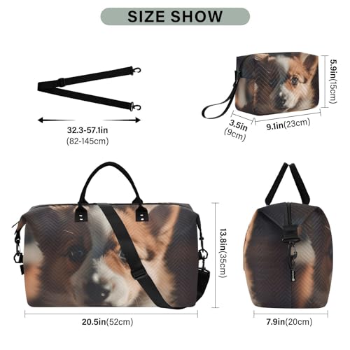 Large Travel Duffel Bag, Sunlight Puppy Sports Tote Gym Bag, Shoulder Weekender Overnight Bag for Women Men, Carry On Luggage with Toiletry Bags3