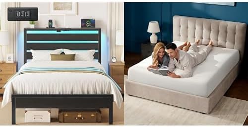 Rolanstar Twin Bed Frame with 10 Inch Gel Memory Foam Mattress, LED Metal Platform Bed with USB Charging & and Storage Headboard, Black, CertiPUR-US Certified Mattress
