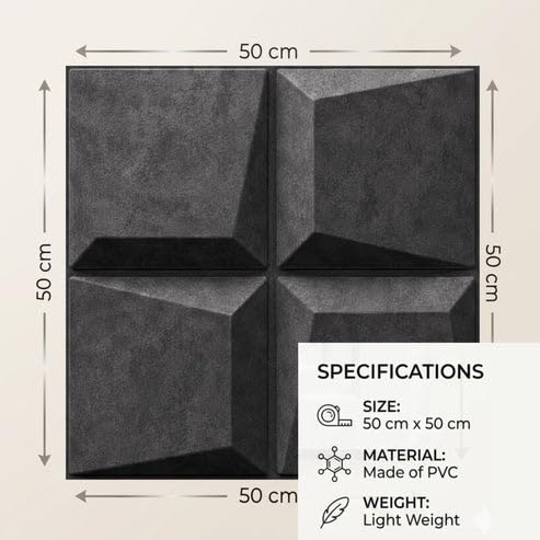 Image of Kayra Decor 3D PVC Wall Panels for Bedroom & Living Room | Cube Design | Nexa Gray Color | 19.7 x 19.7 Inch | Pack of 12 | 32.28 Sq Ft