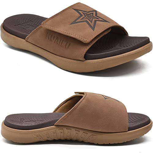 Image of KuaiLu Mens Slide Sandals Orthotic Arch Support Athletic Sport Sandals For Men Adjustable Comfort Slippers With Soft Cushioning For Outdoor