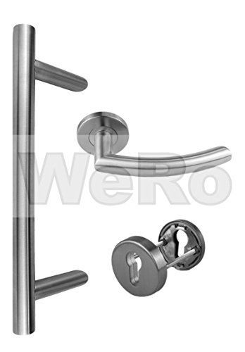 Preisvergleich Produktbild Edelstahl Haustür- Beschlag- Set 1804 Stoßgriff-Länge: 400mm DIN-Links