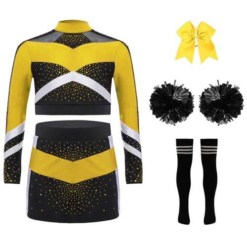 Costume pompom girl fille anti-irritation ensemble de meneuse de grève respirant jaune noir 9-10