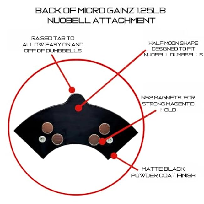 Micro Gainz 1.25LB Magnetic Weight Attachment for Nuobell Style Adjustable Dumbbells, Choose 2 or 4 Piece Magnetic Weight Plates, Ideal for Micro Loading Dumbbells, Made in USA