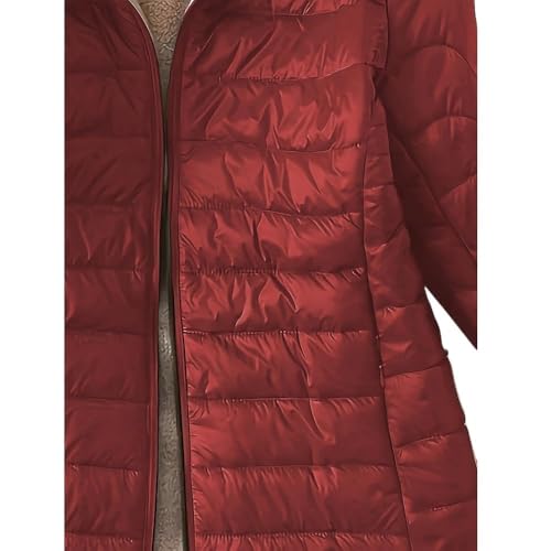Women's Fleece Lined Zipper Warm Hooded Coat,Autumn Winter Long Sleeved Cotton-padded Jacket4
