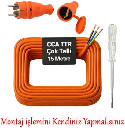 Seyyar 15 Metre Uzatma Kablosu TTR CCA Telli 3x1.5 mm Elektrik Kablo Kontrol Kalem Dişi Erkek Fiş - Görsel 3