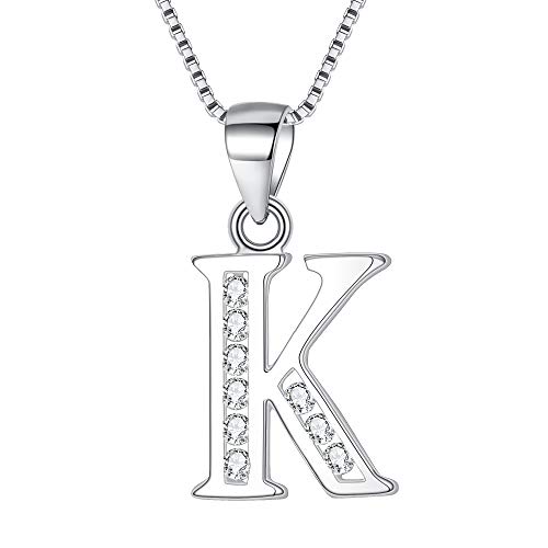 BriLove 925 Sterling Silver K Initial Necklace Letter Alphabet Cubic Zirconia Pendant Necklace for Women Clear