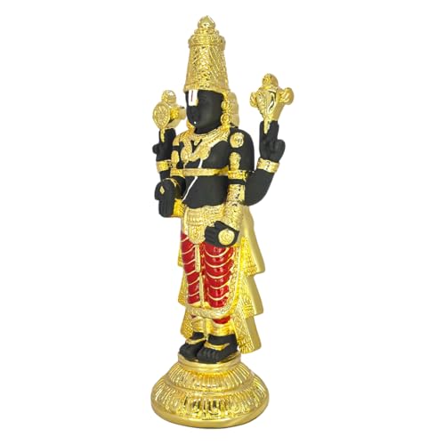 Image of Gold Plated Standing Balaji Idol |Lord Venkateswara Statue for Home Temple |Decorative Showpiece |Tirupati Balaji Murti for Pooja Room |Positive Energy & Festive Gifting |8.75 x 7 x 18.75 cm