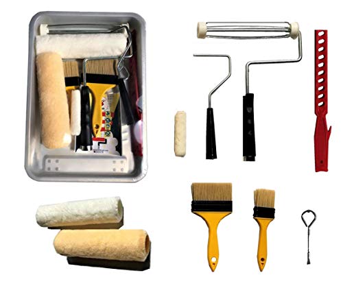 PANCLUB Paint Roller Kit I for DIY I Metal Paint Tray 12 Piece Paint Roller Set I Roller Cover Set, 2 Liner, S Chip Paint Brush, Painter’s Tape, Paint Stick, Paint Can Opener