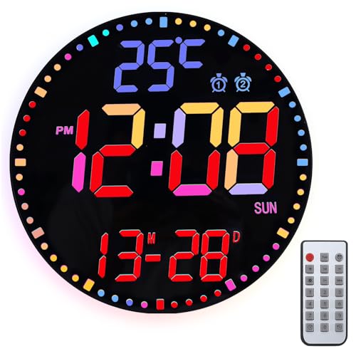Horloge murale numérique 12 pouces avec veilleuse RVB et télécommande - 2