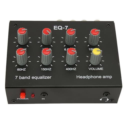 Dilwe 7 Band Equalizer RCAInput Output Volume Adjustable 2 Channels Car Equalizer EQ Car Headphone Amplifier for Car Boat Motorcycle, Dilweb39u7t51qi