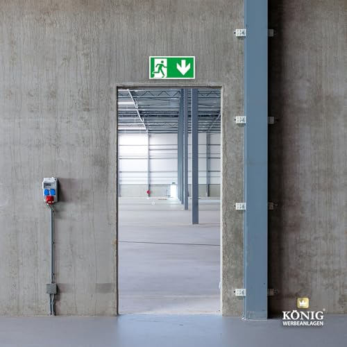 Foto von Schild Notausgang | extra langnachleuchtend | PVC selbstklebend 297x148mm | gemäß ASR A1.3 DIN 7010 DIN 67510 | Notausgangsschild Pfeil nach unten | Fluchtwegschild Rettungsweg | Dreifke® extra 160