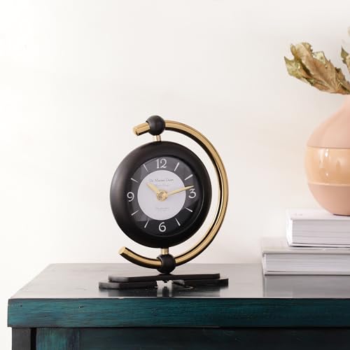 Image of Decor de Maison Brings Handcrafted Aleksi Mini Table Clock for KidsRoom, Living Room, Bedroom, Study Table | Classic Non-Ticking Tabletop Battery Operated Analog Desk Clock (Black)