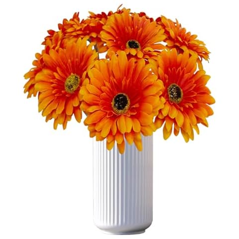 ARTIFIPLANT Gerbera Daisy Artificial Flowers,10 Pcs Fake Daisies,17 Inch Faux Daisy Flowers,Silk Daisy Flowers for Home Kitchen Living Room Bathroom Décor (10, Orange and red) Cover