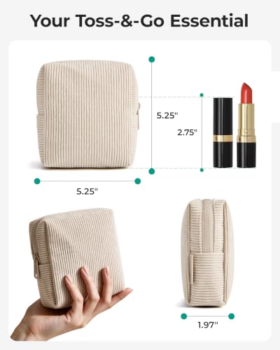 BAGSMART Petite trousse de maquillage en velours côtelé, pochette cosmétique pour femme avec poche – Image 3