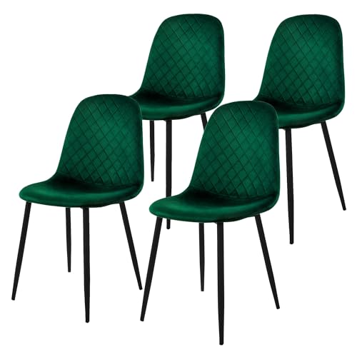 ML-Design Juego de 4X Sillas de Comedor Verde Oscuro con Respaldo Asiento Ergonómico Acolchado Tapizado de Terciopelo con Patas de Metal Sillón Diseño Moderno para Mesa de Salón, Escritorio o Cocina