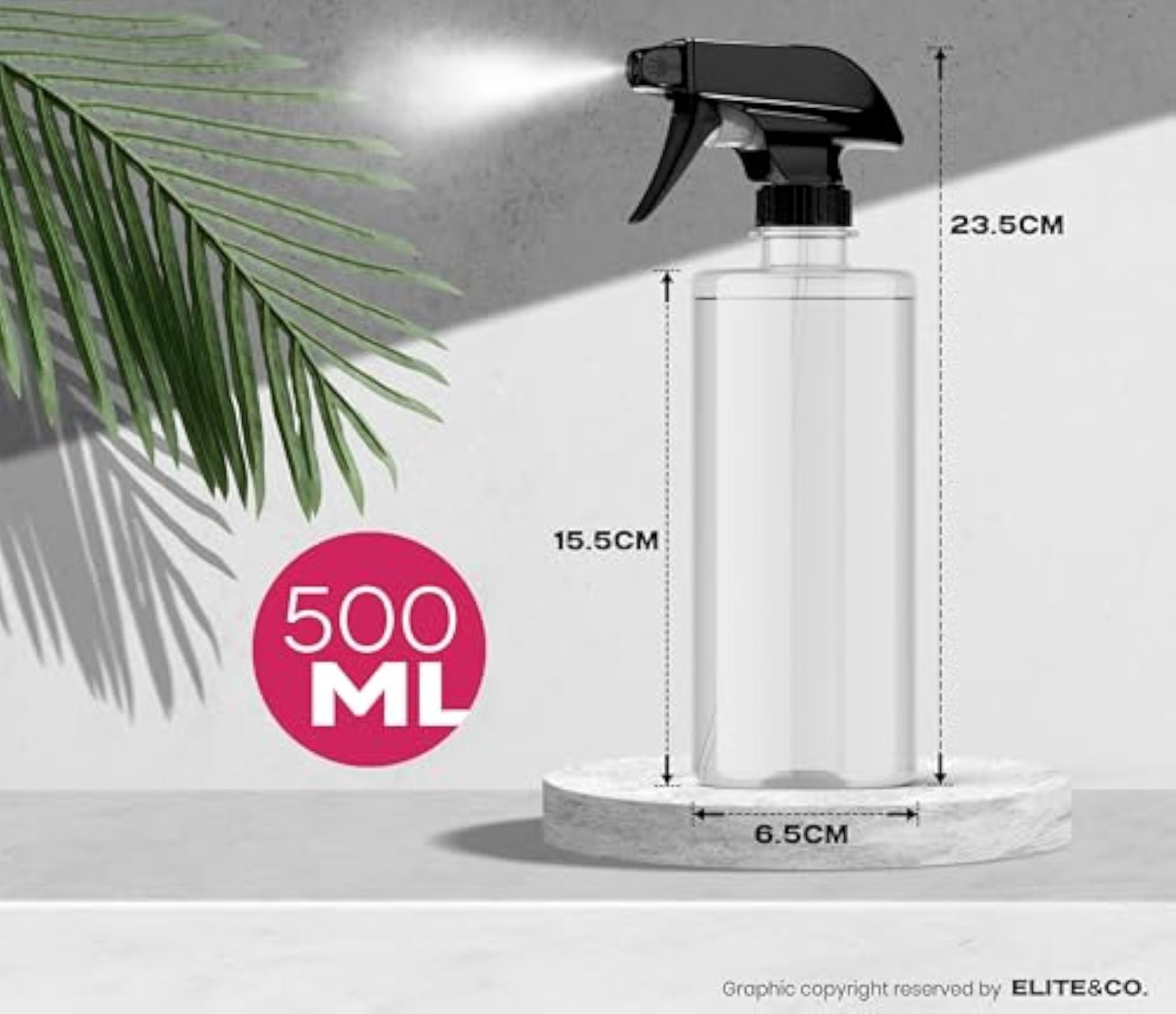 Transparent Clear Empty Water Spray Bottles, 500ml Pack of 2