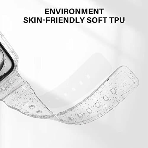 Eyamumo Protective Cases Rugged Bands Compatible With Apple Watch Bands 41Mm 40Mm Women Men, Soft Glitter Tpu Rugged Smartwatch Bumper Cases With Band Compatible For Apple Iwatch Se Series 7 6 5 4 Silver #TOP3