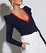 Ezbelle Women's V Neck Long Sleeve Shirts Ribbed Knit s Tops Ruffle Blouses Trendy Fall Top Sexy Tshirts 2026 Fashion Outfits Navy Blue S