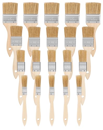 LUNEKUCK Set de 20 Pinceaux Plats Pinceaux de Peinture de Largeur de 15 mm 25 mm 35 mm 50 mm Pinceau à Peinture avec Manche en Bois et Poils Naturel, pour...