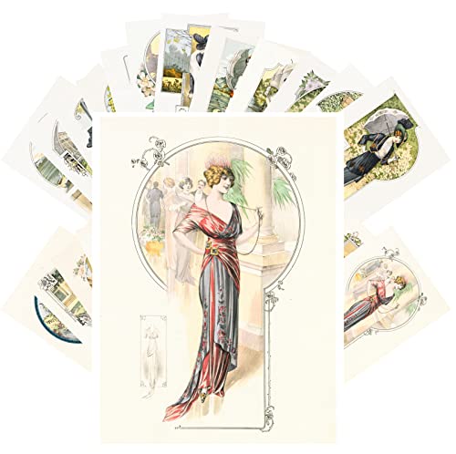 PIXILUV Vintage Postcards (24 pcs 4"x6" ea) Elegant Poised Women in Beautiful Old Fashioned Dresses Vintage Postcards Retro Greeting Card Book Illustration Reprint