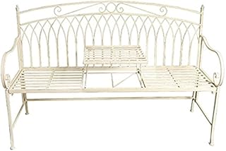 Banco de jardim ao ar livre, banco de pátio Banco de parque ao ar livre, banco de terraço de jardim de parque Bancos ao ar livre, banco de jardim de ferro com mesa intermediária, à prova de intempéri