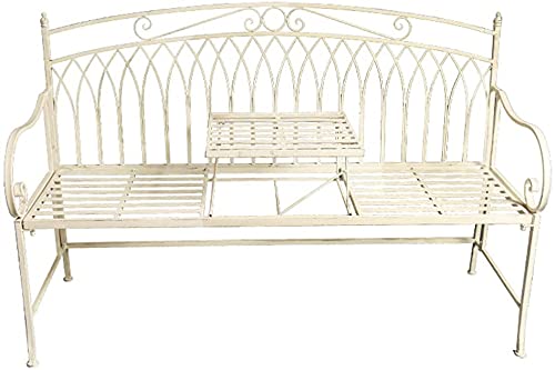 Banco de jardín de hierro fundido para exteriores con mesa central, resistente a la intemperie y al óxido, banco de patio para parque, jardín, terraza, sofá de conversación para espacio de vida al