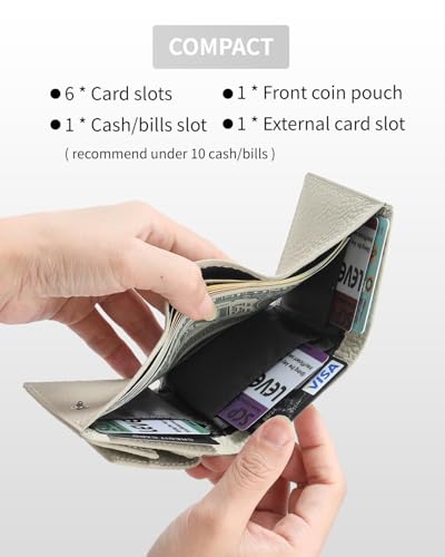RFID Small Leather Wallet for Women with Cash Coin and Card Holders Compact Minimalist Pocket Wallet for Daily or Travel White (Beige)3