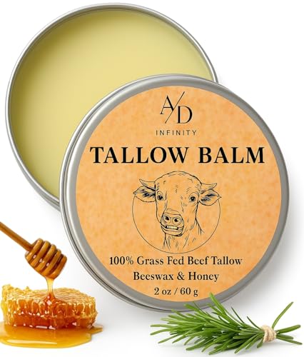 A/D Infinity Beef Tallow for Skin - 100% Organic Pure Grass Fed, Honey Balm All-Natural Face Moisturizer with Beeswax and Raw Wild Honey Blend, Whipped Cream