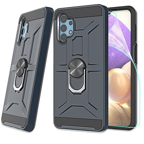 ZingCon Compatible for Samsung Galaxy A32 5G Phone Case,[HD Screen Protector] Armor Shockproof Protective Cover with Ring Kickstand for Samsung A32 5G-Navy Blue