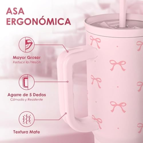 Image of SANDJEST Gift for Women Girls - Coquette Bow Stainless Steel Tumbler with Handle, Travel Coffee Mug - Gifts for Birthday Christmas, 40oz