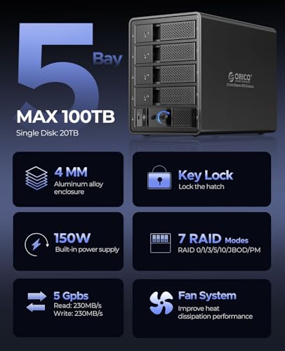 Boîtier externe 5 disque dur Raid ORICO, la solution pour centraliser vos films et séries à la maison - 2