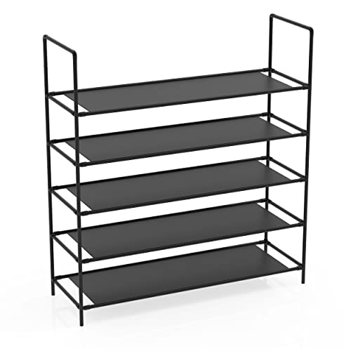 Halter 5 Tier Shoe Rack Organizer, Space Saving, Easy Storage Shoe Organizer Stand for Closets, Entryways and Bedrooms- Black