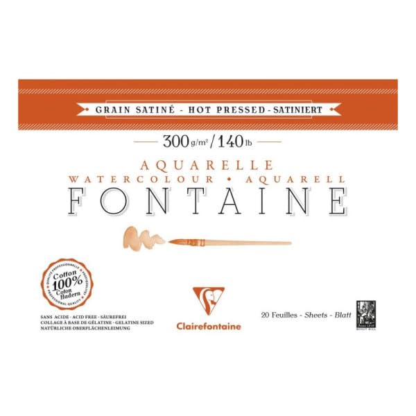 Clairefontaine 976018C Fontaine - Bloc de papel para acuarela (15 hojas, 300 g, 20 x 15 cm, 1 unidad), color blanco y satinado