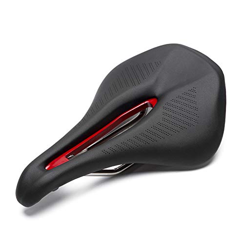 MTB Siodełko Rowerowe, Ultralight i Oddychające PU Szosowe Wyścigi Szosowe Siodełko Z Miękką wyściółką (Color : Black and Red)