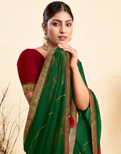 Image of SIRIL Women's Printed Chiffon Saree with Unstitched Blouse Piece