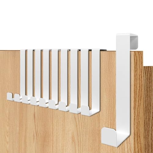 Menz Türhaken zum Einhängen - 10 Stück robuste Kleiderhaken Tür in Weiß, einzeln verwendbare Haken zum Einhängen, formstabile Türhakenleiste, Türgarderobe mit hoher Tragkraft