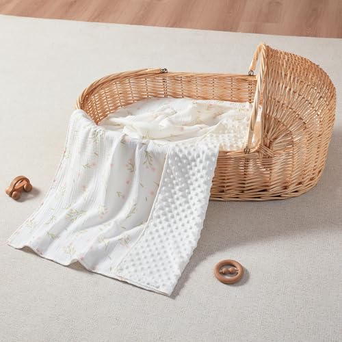 Image of JELLYMONI Micro Soft Plush Baby Blanket for Unisex Boys Girls, 1 Pack Muslin Cotton Minky Blanket with Soothing Raised Dots, Double Layer Bed Throws for Baby Crib, 30x40 Inches