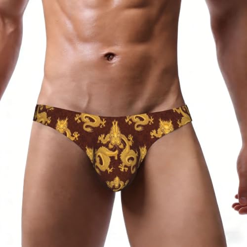 OXJOIIS Swim Beach Briefs Mens Cool Chinese Dragon King Art Swimsuits Tie Rope Trunks Underwear Sexy Bodybuilding Suit