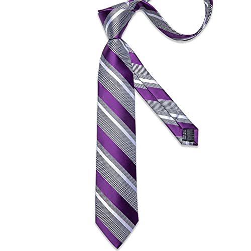 Image of DiBanGu Mens Striped Tie Silk Woven Necktie and Pocket Square Cufflinks Tie Clip Set Wedding Business Formal Gift Tie for Men