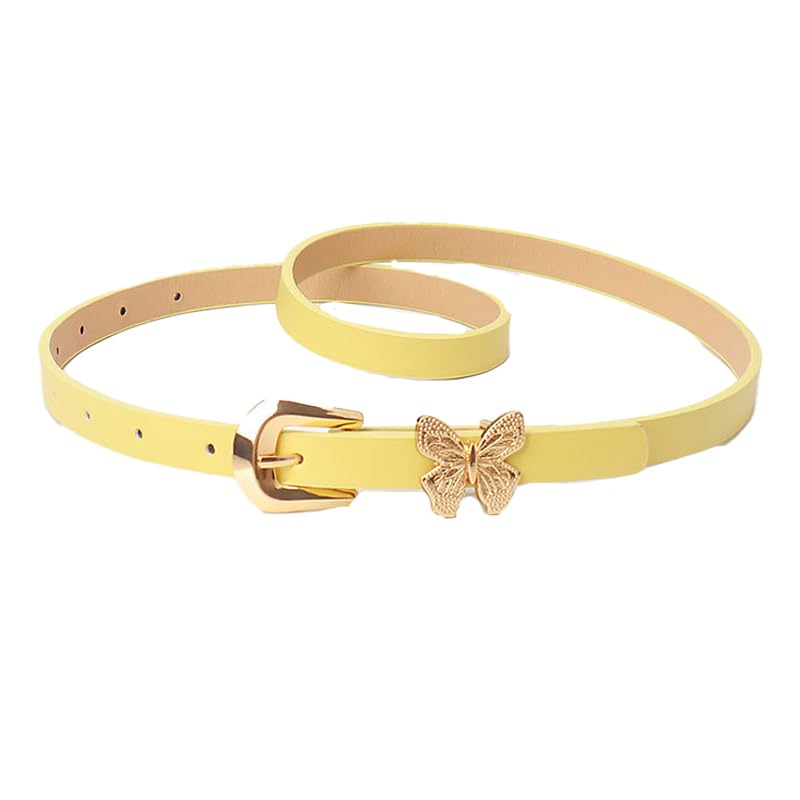 COTIM COYIN Women's Elegant Thin Waist Belts, Butterfly Gold Buckle, Skinny PU Leather Belt for Jeans Dresses Pants