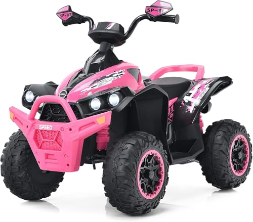 RELAX4LIFE Quad Eléctrico para Niños de 3 8 Años 12V con Velocidad Ajustable 2,2 4,3km/h, Faro LED, Bocina, Música, Pedal, Avance y Retroceso, Coche Eléctrico para Niños, Carga 35kg (Rosa)