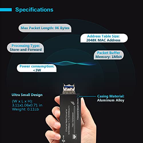 Micro Micro Gigabit Fiber Optic Dielectric Converter Small Ultra Compact 10/100/1000 Mbps Ethernet IP Copper to Fiber Optic Converter, Single Mode 1310 nm 20km USB C Type Power Input with SFP Module