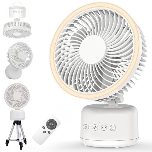 Electactic Personal Fan, Camping Fan - Rechargeable, 360° Oscillation, Type-C, LED, 4 Speeds, Remote/Timer. Hanging/Wall Mount, Tripod Stand. Office, Bedroom, Indoor/Outdoor, Tent, Travel, Jobsite by Electactic - Used condition - US$23.99