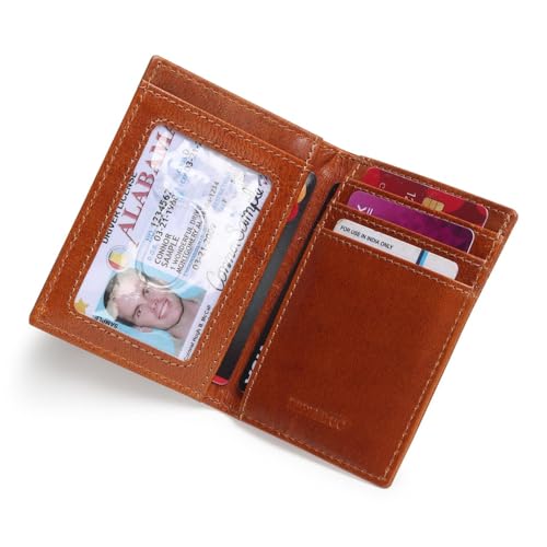 Image of Bifold Minimalist Leather Card Holder Wallet for Men & Women with 8 Card Slots & RFID Blocking